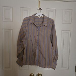 Easel Brown and Blue Striped Casual Button Down Shirt